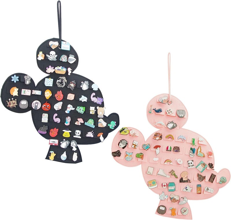 JOYMOMO Hanging Brooch Organizer - Enamel Pin Display, Cute Cartoon Shape Storage Holder for Brooch Pins (Black + Pink) - Image 1